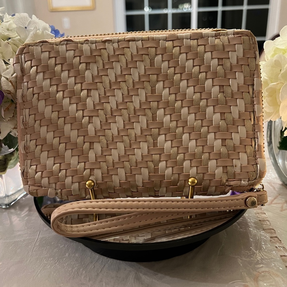 Deux Lux Metallic Woven Leather Wallet Clutch